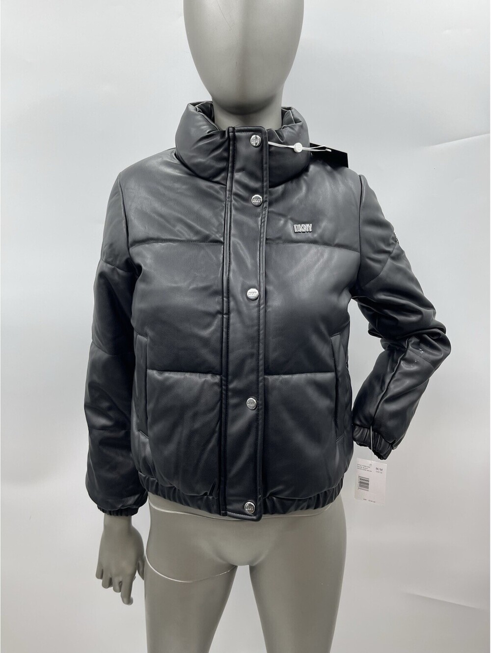 NWT Girls DKNY black faux leather cropped puffer jacket Color Black Size M 10/12